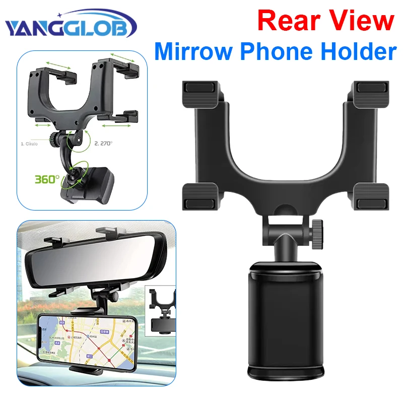 

Rearview Mirror Phone Holder for Car Free Rotation Adjustment Phone Mount Stable Gripper Smartphone Navigation Bracket