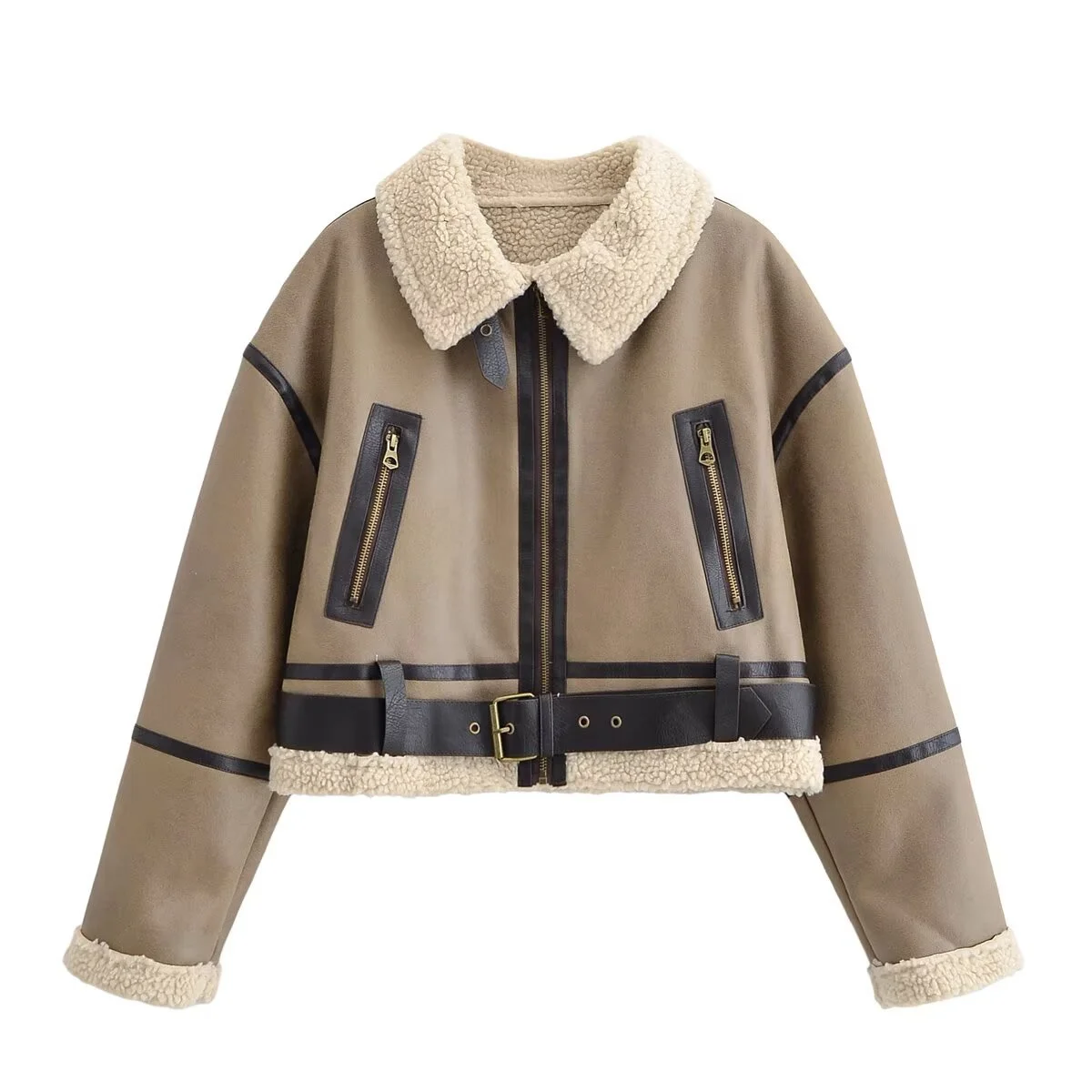 

2025 зимняя новая женская повседневная модная простая цельная двусторонняя куртка из искусственного меха с короткими лацканами и длинными рукавами