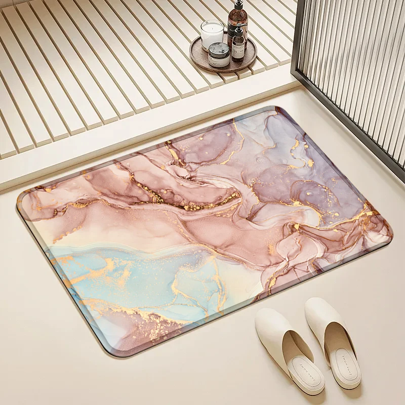 

Pink Purple Gold Marble Door Mat Non-Slip Washable Floor Rug for Home Entrance Bathroom Decor