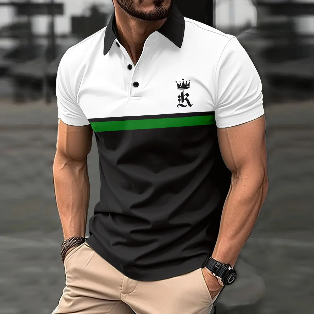 Summer Men's Printed Button POLO Shirt Sports Polo Shirt Trend T-Shirt