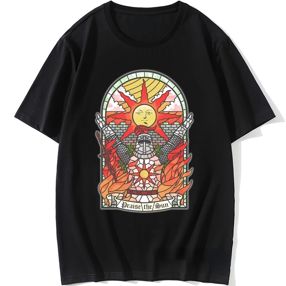 Dark Souls 3 Church of The Sun Graphic Tshirts Praise The Sun Youth Tees Harajuku Retro T Shirt Men Clothing Unisex Short-sleev