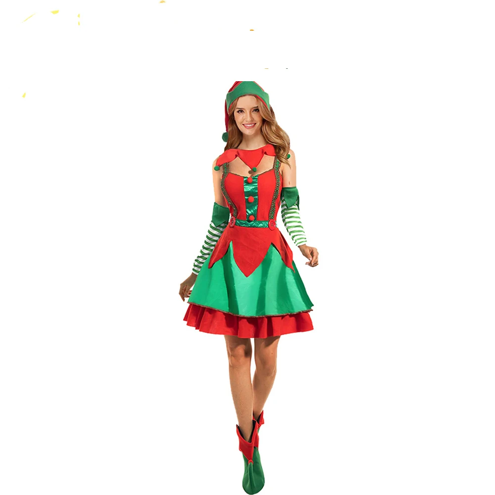 Christmas Party Costume Suit Santa's Helper Female Elf Role-playing Clothing Outfits Carnival Prom Cosplay Prop Fancy Dress Up