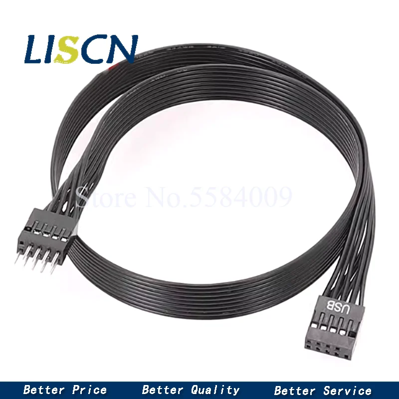 2PCS computer motherboard front USB9PIN 2.0 extension cable 9-pin male to female connection black ribbon cable USB DuPont 9-pin