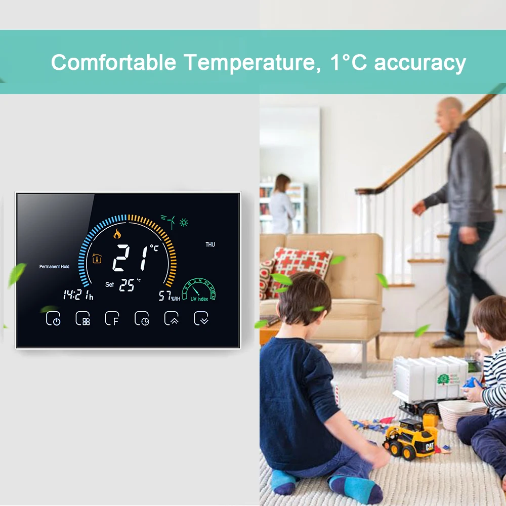 95-240V Wi-Fi Smart Programmable Thermostat 5+1+1 Six Periods Voice APP Control Backlight LCD Water/ Gas Boiler Heating Thermore