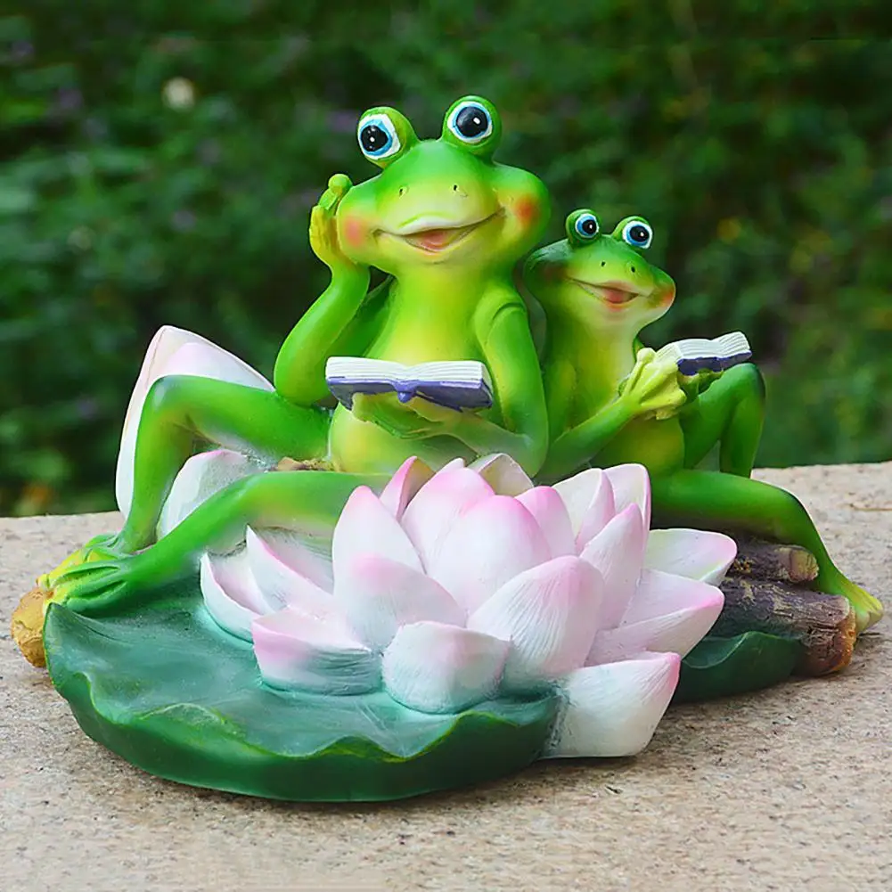 Frog Ornaments Handicraft Frog Figurine Personification Rustic Style Floating Flowing Froggy Statue Garden Decor Landscape