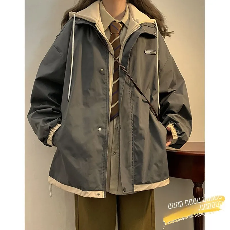 

Korean Sle Men's Thiened Cotton Hooded Jaet Fake Two-Piece Outerwear Autumn Winter Faion Brand Lazy Sle Large Size