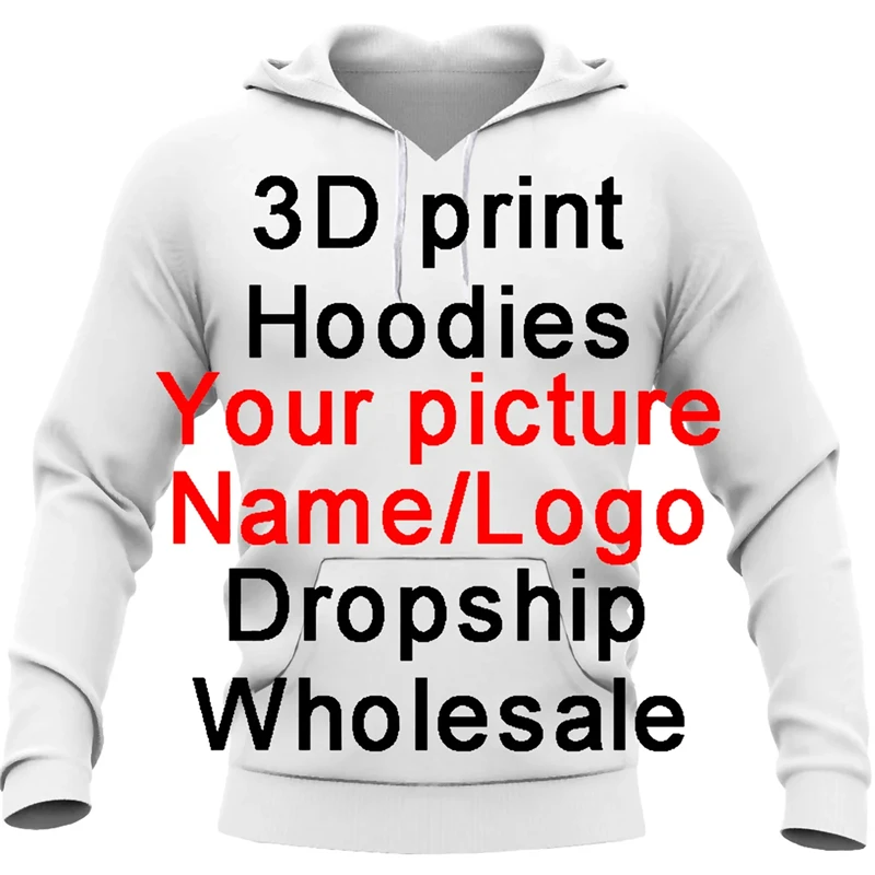 Hoodies casuais de manga comprida masculino, bricolage, logotipo personalizado da sua marca, impressão 3D, moletons com capuz, pulôveres, mais novos, outono, primavera, 2022