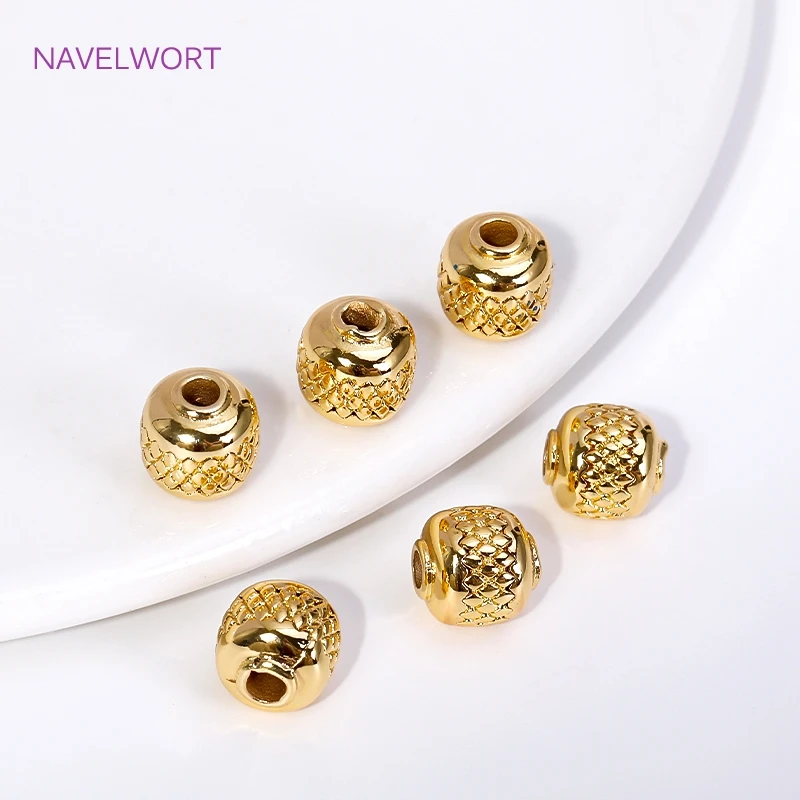 

8mm 18K Gold Plated Pineapple Spacer Beads For Jewelry Making Brass Metal Round Stripe Loose Beads DIY Accessories Wholesale