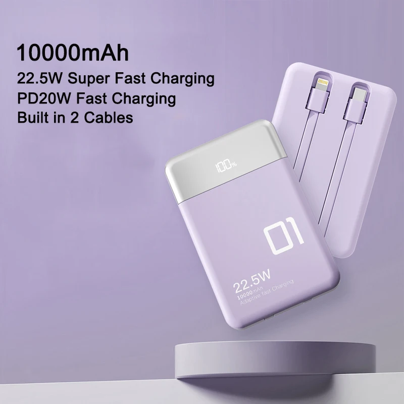 

Power Bank 10000mAh Portable 22.5W Fast Charging External Battery Charger With Cable Mini Powerbank for iPhone Huawei P40 Xiaomi