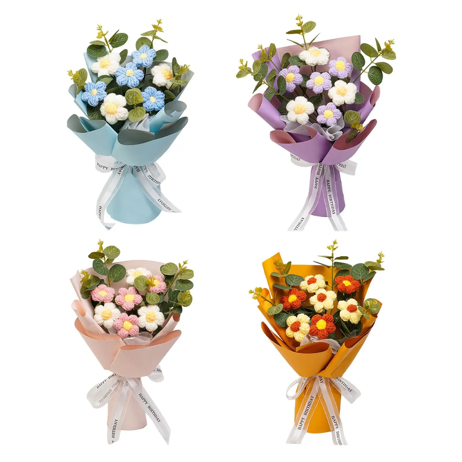 Ramo de flores de ganchillo, flores de punto ya hechas, regalo del día de la madre, ramo de flores artificiales versátil para amiga