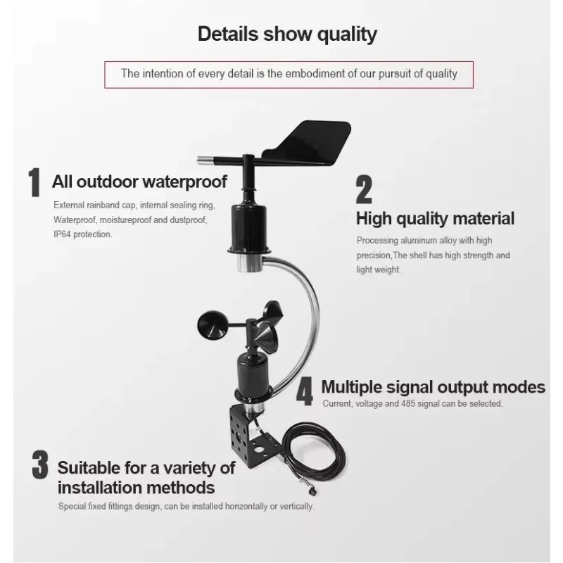 Modbus 9-30V RS485 RS232 Outdoor Instruments Combined Anemometer Vane Wind Speed and Direction Meter Sensor
