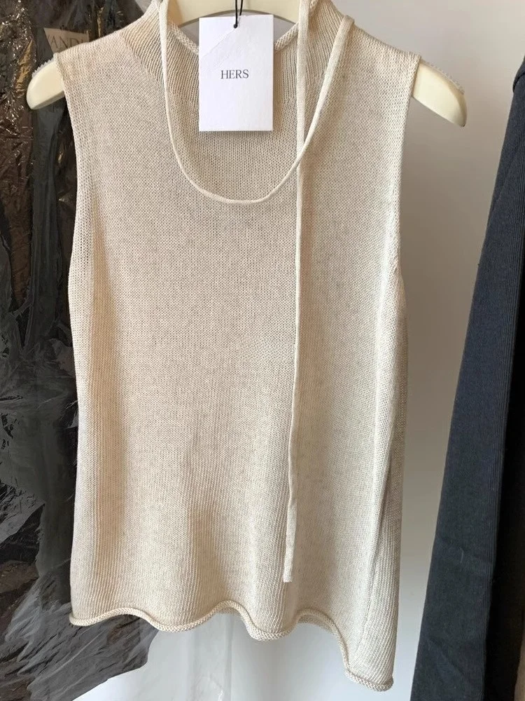 Gilet Leggero in Maglia di Seta Ghiaccio Blu Lago, Top Estivo Sottile da Donna, Quattro Stagioni, Qing Hangzhou Guangzhou Thirteen...