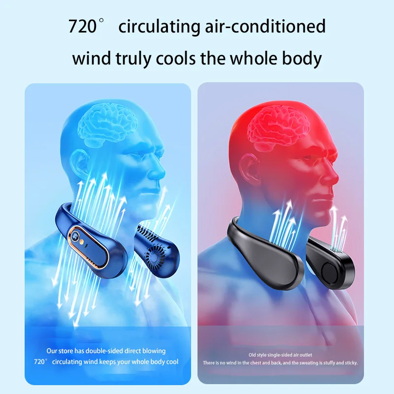 3000mA Portable Mini Hanging Neck Fan Bladeless Neckband Fan Digital Display Power Air Cooler USB Rechargeable Electric Fans