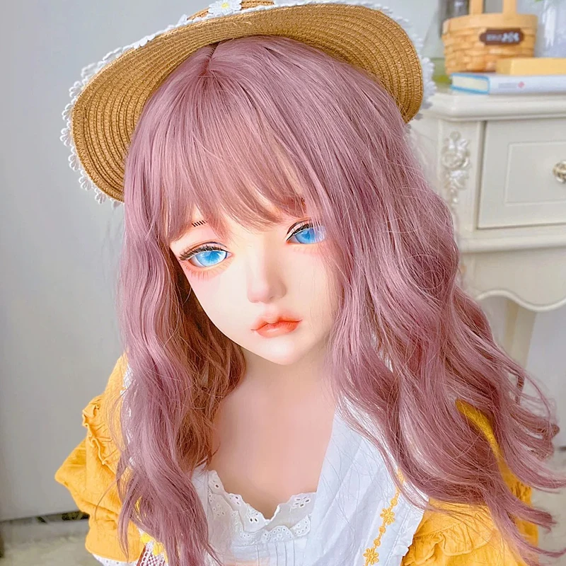 

BJD Female Sweet Girl Resin Half Head Kigurumi BJD Eyes Crossdress Cosplay Japanese Anime Role Lolita Mask With Eyes And Wig