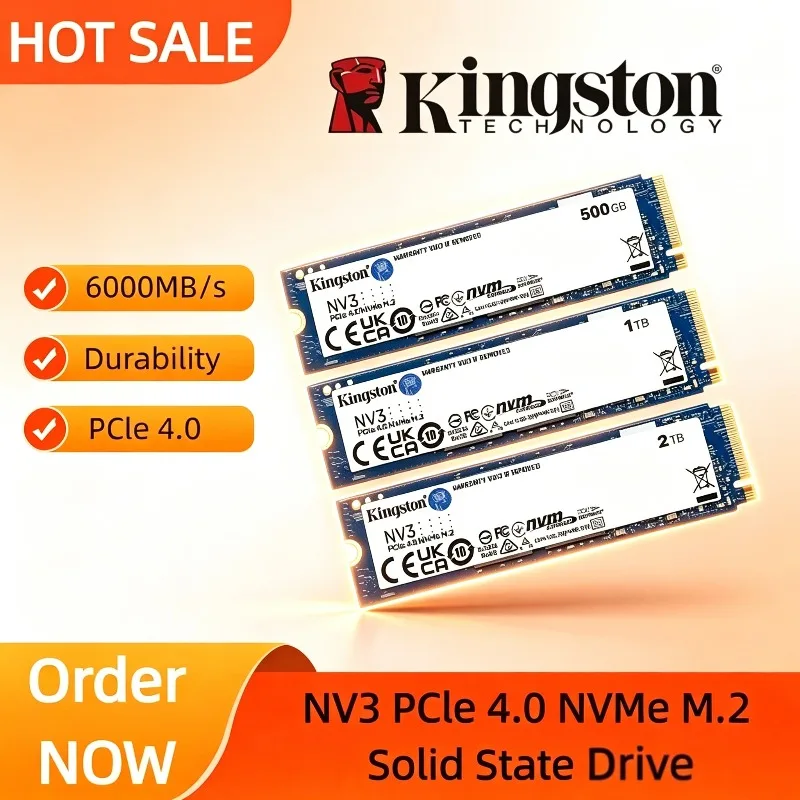 SSD Interno Original Kingston NV3 PCIe 4.0 M.2 2280 NVMe com Velocidade de até 6000Mb/s, 500GB, 1TB, 2TB, Disco Rígido de Estado Sólido