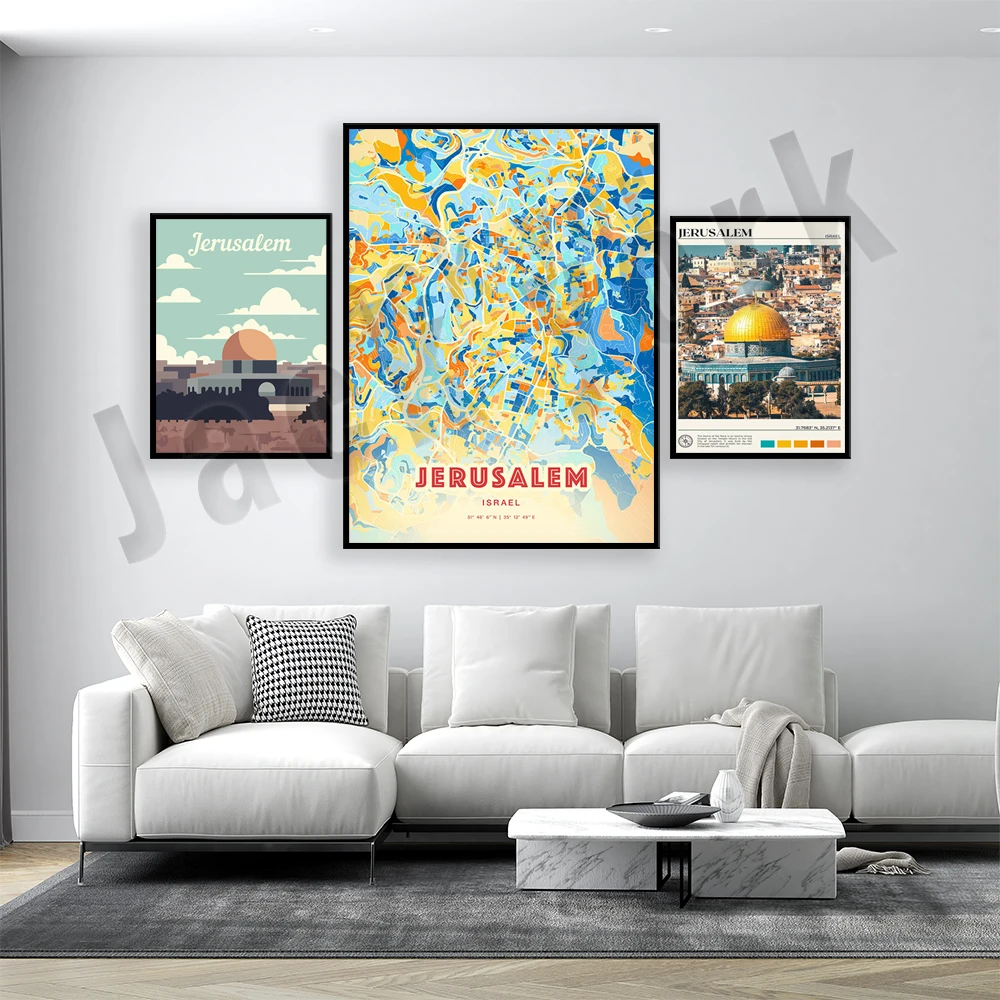 

Jerusalem travel poster, Jerusalem skyline, Jerusalem Israel city map, Israel print, Jerusalem photo wall decoration, Israel,