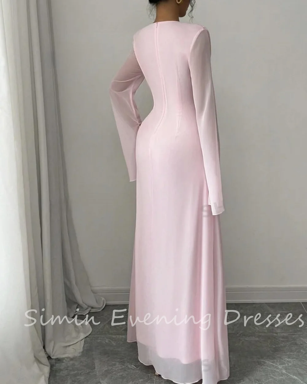 Simin Luxe Feestjurk Chiffon A-lijn Col Lange Mouw Plooi elegante Formele Slit Saudi avond gala jurk voor vrouwen 2024