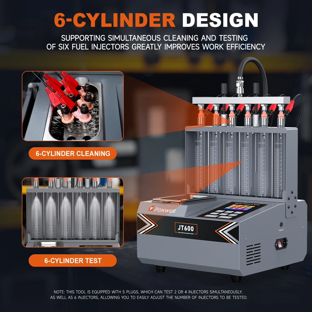 2025 FOXWELL JT600 GDI بيزو حاقن الوقود الأنظف 6-اسطوانة EFI FEI الأنظف اختبار المقاومة بالموجات فوق الصوتية اختبار التنظيف للسيارة #4