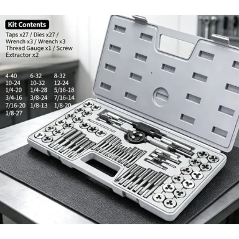 

60 Piece Metric Imperial Tap And Die Set With Tap Wrench Holder Hand Thread Cutting Tool For Mechanical Thread Repair Work