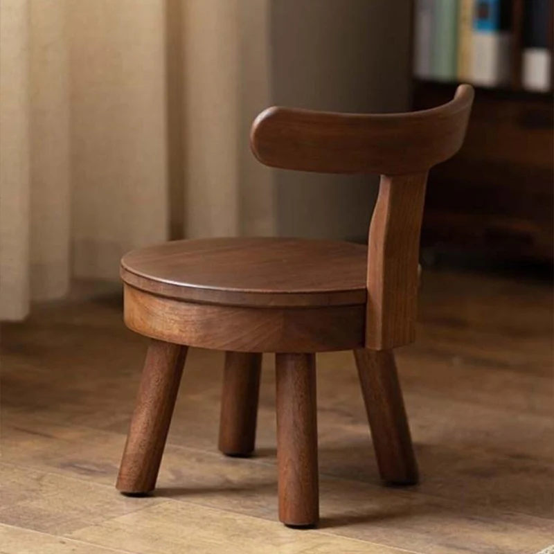 Solid Wood Small Round Stool With Rotatable Backrest Low Stool Shoe Changing Stool Household Chair For Home Children's Stool Use