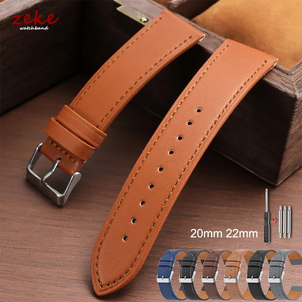 20mm 22mm Echtes Rindsleder Uhrenarmband Schwarz Braun Blau Uhrenband Herren Damen Weiches Business Ersatz-Armband Gürtel