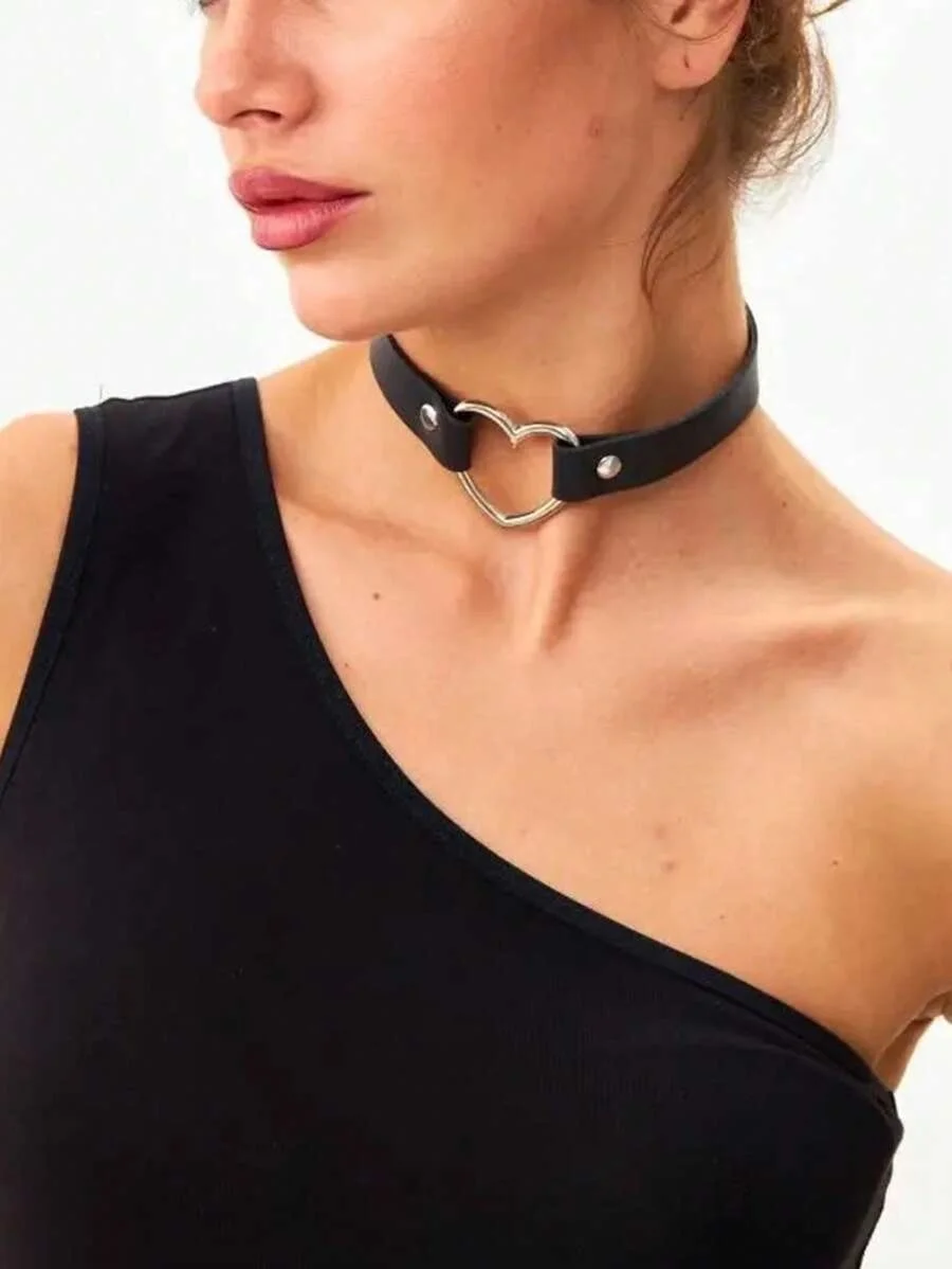 Персонализированное модное ожерелье из искусственной кожи в стиле панк, хип-хоп, готический персиковый воротник в форме сердца, трендовый кожаный воротник с сердечком любви