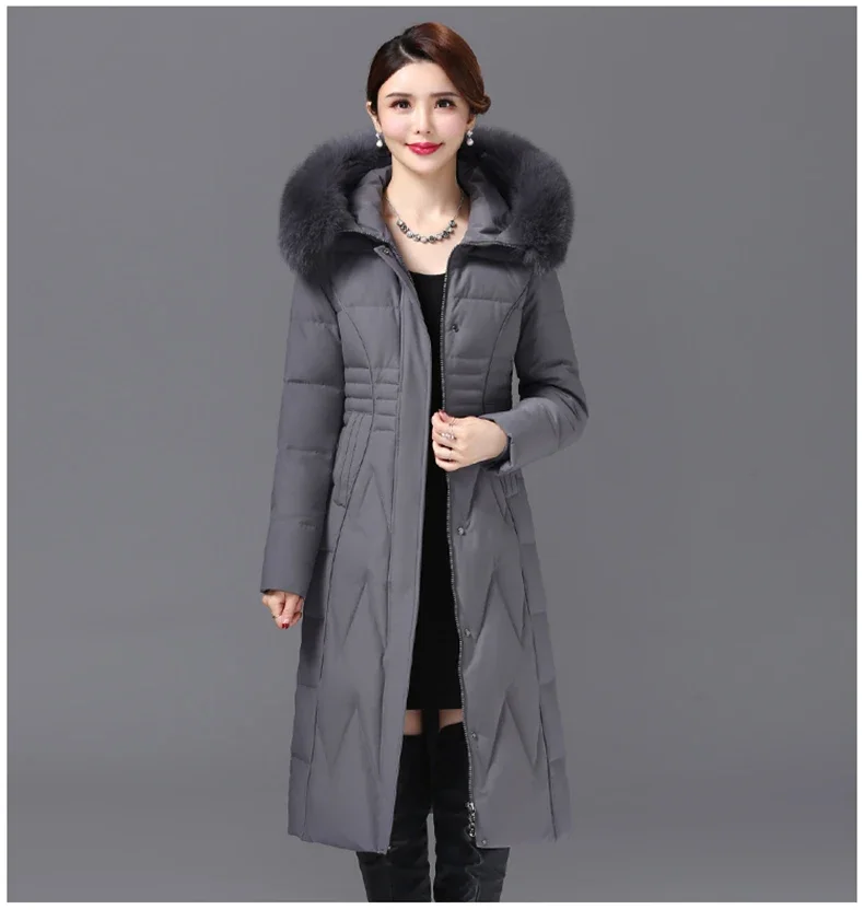 Shengyu Boya-Chaqueta ajustada hasta la rodilla para personas mayores de mediana edad, chaqueta de mujer, prendas de vestir gruesas, sombrero desmontable JJ301