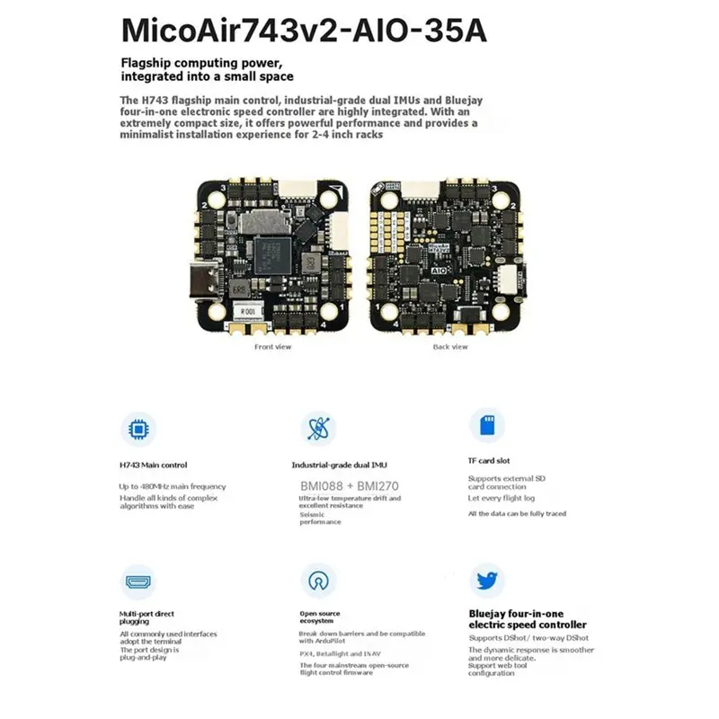 AS96-H743 V2 AIO 35A Flight Control Unit For PX4 2-6S Battery ESC Full Kit Industrial-Grade Dual IMU Support PM PX4 INAV