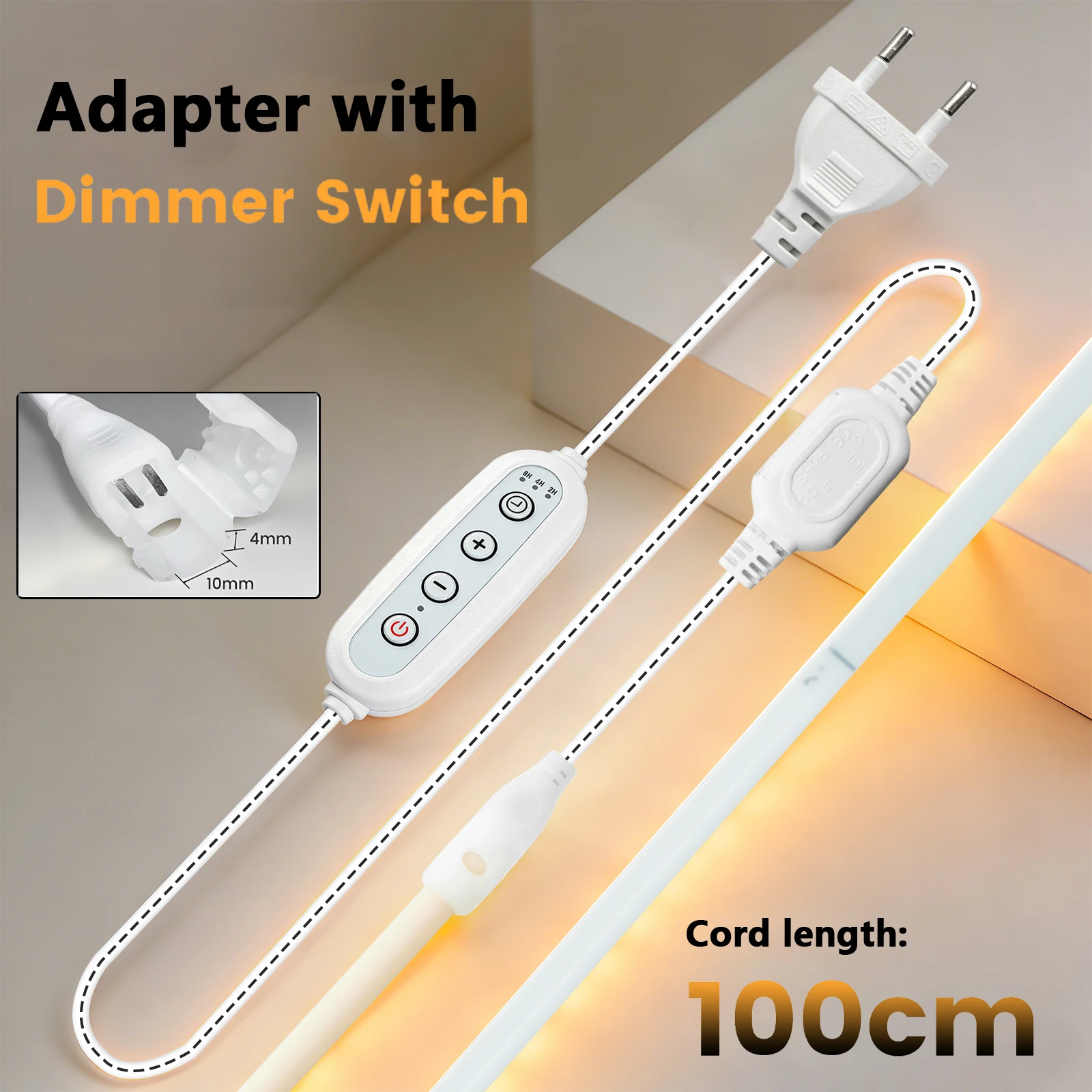 AC 220V 230V COB Strip Light Connector EU Power Plug 288 LEDs/m with 4Key Dimmer 100cm Led Light Cable Light Accessories Plug
