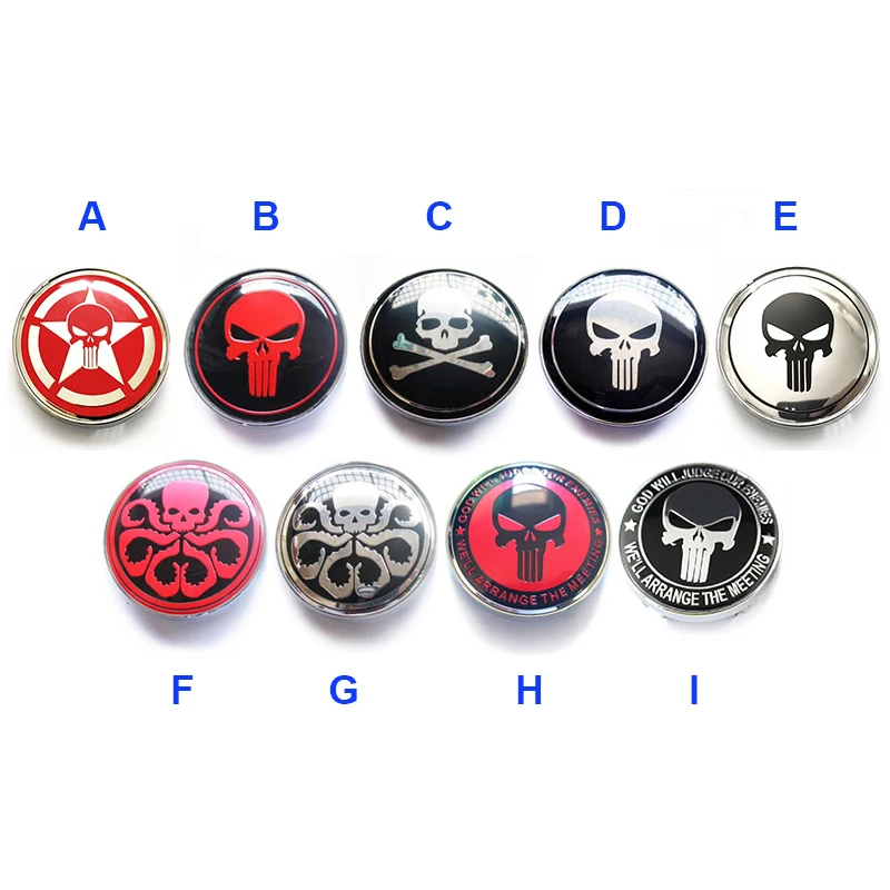 Top quality 4pcs 60MM Wheel Center Hub Cap Cover 3D Emblem Badge Logo Wheel Rims for Skull Head Cross Bones Octopus Hydra