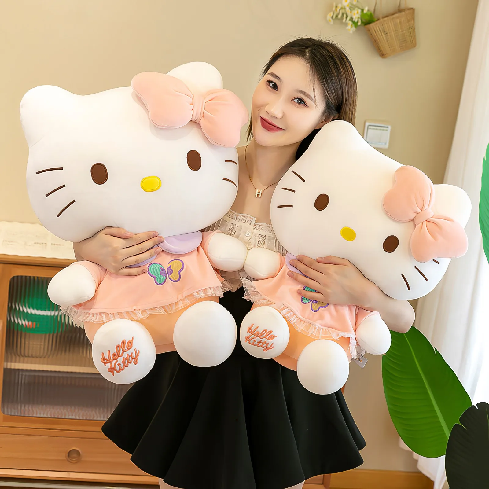 60cm Cute Sanrio Hello Kitty Plush Toy Cartoon Bow Tie Big Size Kt Cat Soft Stuffed Doll Kawaii Decor Pillow Rag Doll Girls Gift