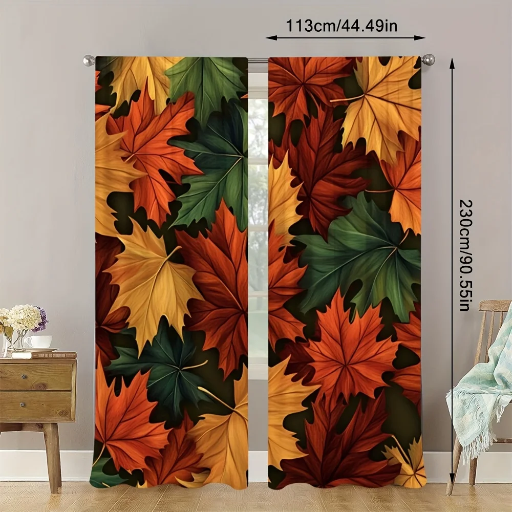 Autumn Fall Leaf Pattern Curtains for Living Room Home Decor Window Drapes Seasonal Autumnal Foliage Panels