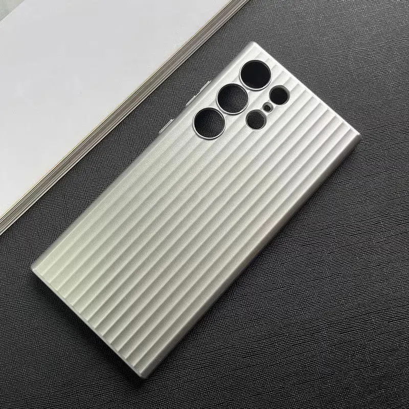 Ultra thin metal grating pattern phone case for Samsung Galaxy S23 Ultra S23+ Plus titanium gray shockproof matte hard cover