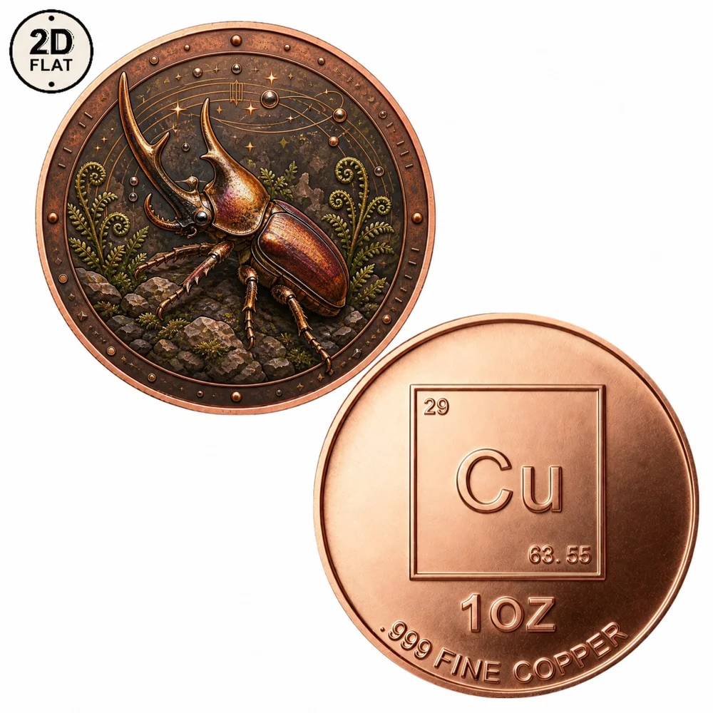 1pc Hercules Beetle 1oz .999 Fine Copper Challenge Coin Forest Insect Commemorative Medal Wildlife Collectible Souvenir Gifts