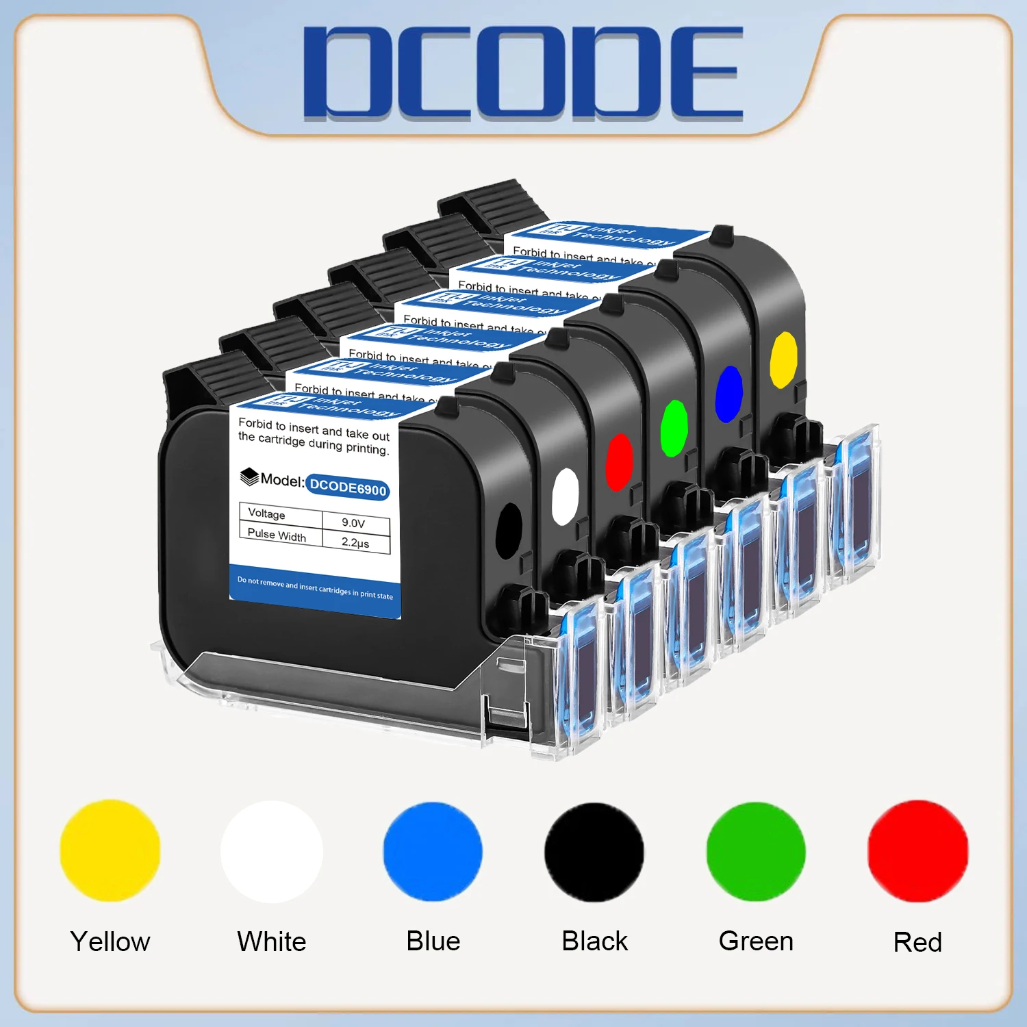 

DCODE 12.7mm A Level HD TIJ Ink Cartridges Solvent Ink Cartridge Fast Drying Black White Red Yellow Blue Green Water-proof Inks