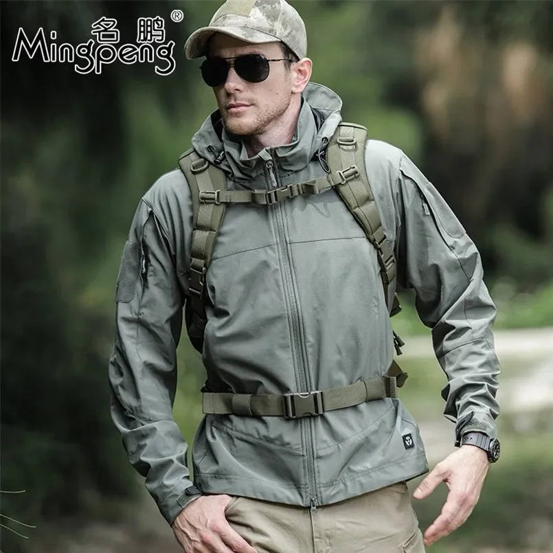 Military Tactical Soft Shell Outdoor Hoodie Jacket, Waterproof Spring/Autumn Coat for Men