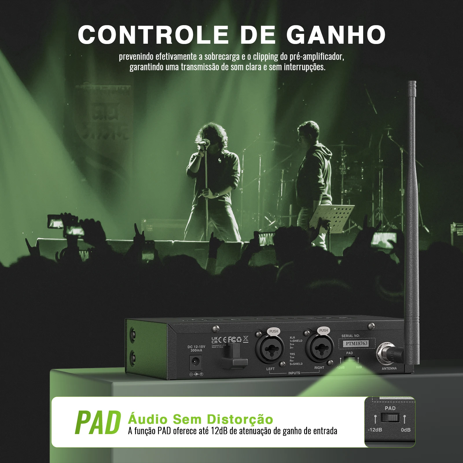 Epyx pro-sistema de controle sem fio ptm-10, estéreo, in-ear, palco, retorno, corpo, receptor, sistema iem, 900mhz/500mhz, banda de frequência