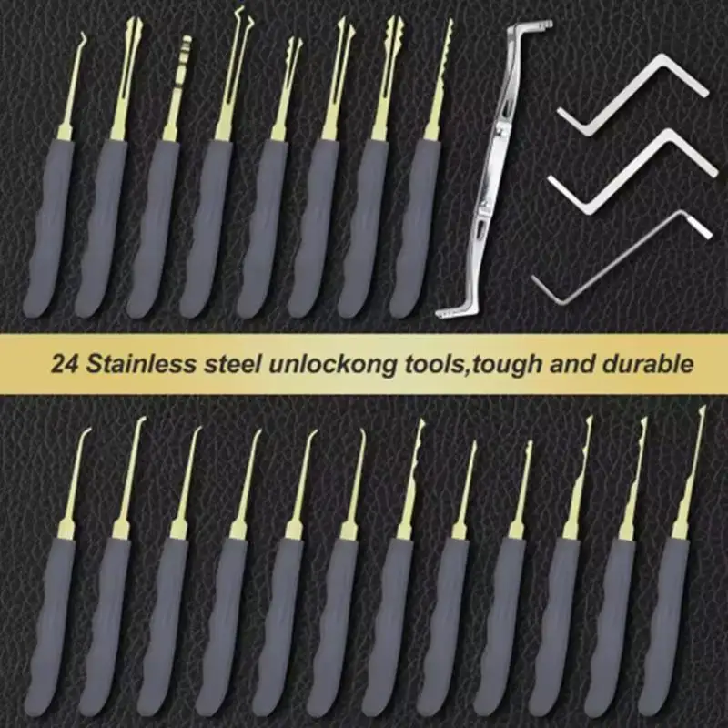 24PCS Titanium-Plated Car Unlock Extractor Set Locksmith And Auto Lock Pick Tools Combo Kit For Beginners/Pros