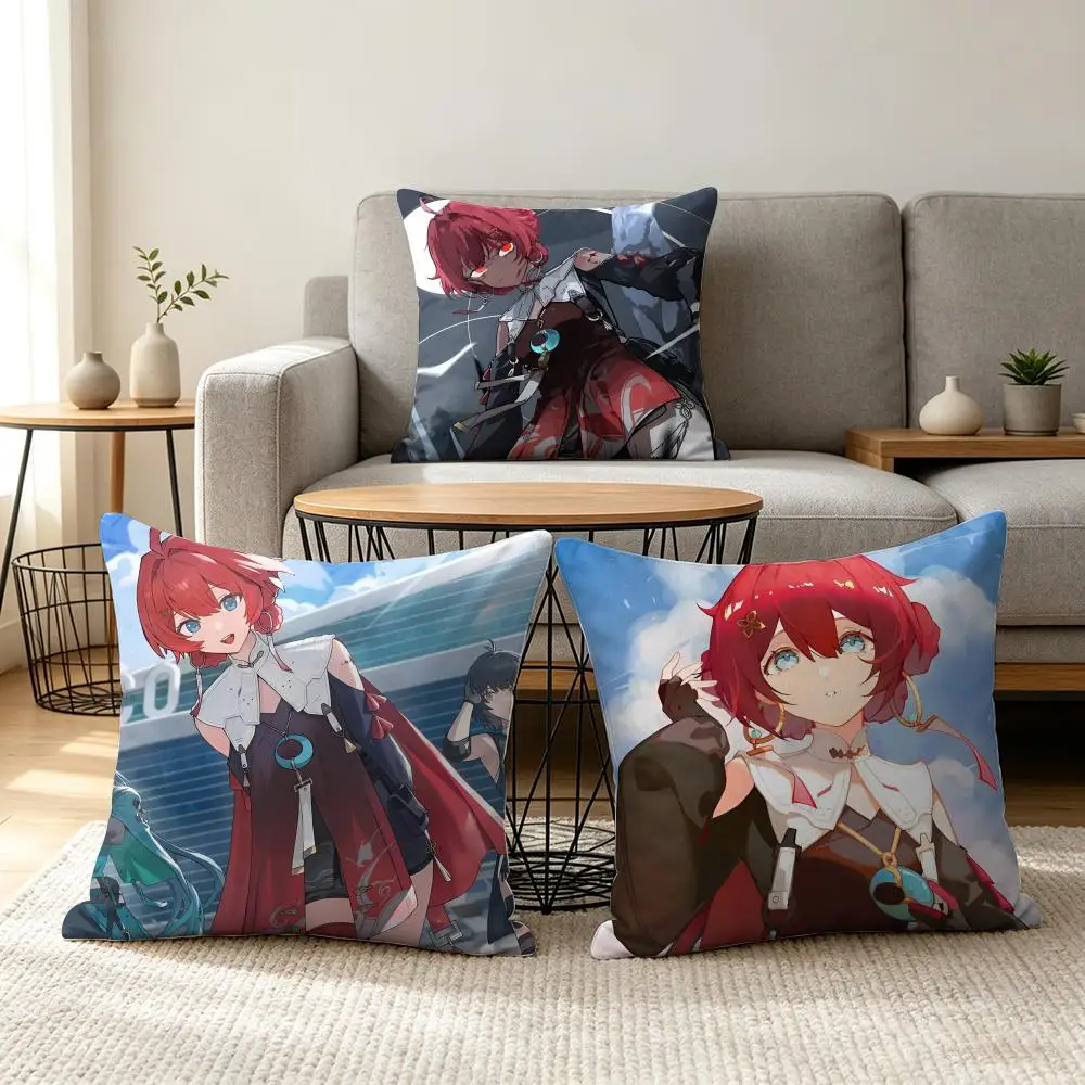 Danjin Wuthering Waves Cushion Cover Soft Short Plush Pillow Cover Smooth Cozy Texture Aesthetic Cushion Case Home Decor