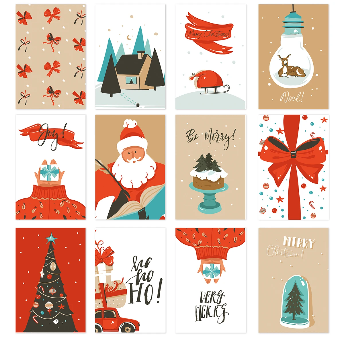 26pcs Merry Christmas Fold Small Greeting Cards with Envelopes Xmas Postcard Navidad New Year 2025 DIY Gift Card Decoration Noel