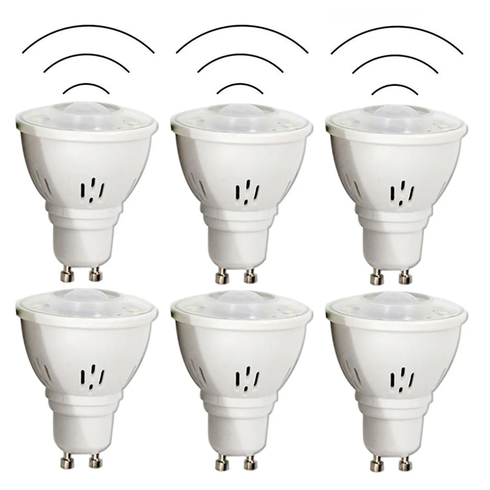 6-Piece Public Area PIR Light Bulb GU10  3W Washing Room Lights Non-Waterproof Garage Car Parking Light Bulb