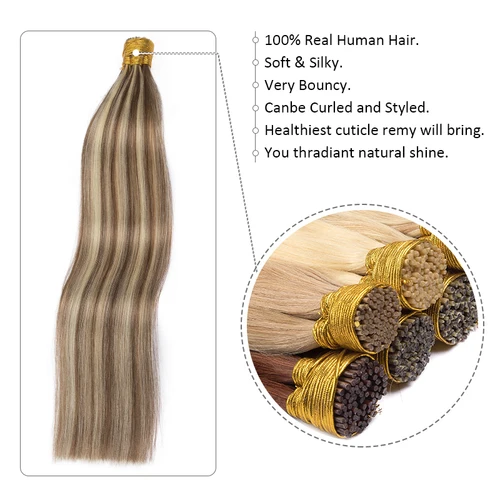 Imagen 2 del producto Extensiones de cabello humano ITIP para mujeres, extensión de cabello de queratina con cápsula recta con punta I, 50 hebras, cabello humano de fusión rubia Natural