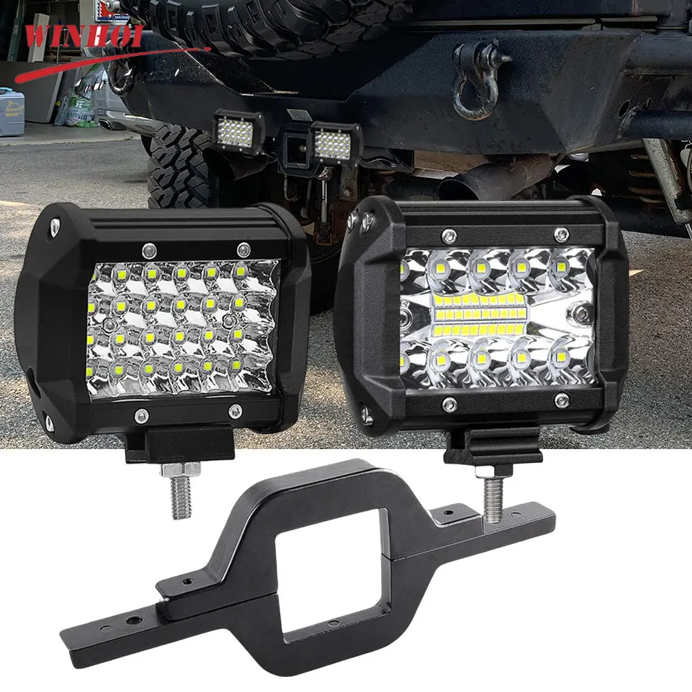 2 PCS 4 Inch Led Work Light Pods with Tow Hitch Mounting Brackets Spot Flood 4x4 Spotlight for Pickup ATV SUV Truck Trailer Boat