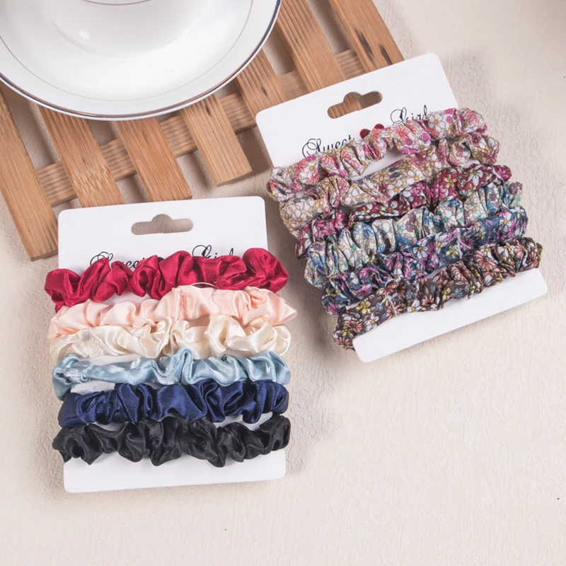 6pcs/set Women Elastic Hair Ties Soft Satin Hairbands Ties Ponytail Holder Scrunchies Kids Hair Accessories