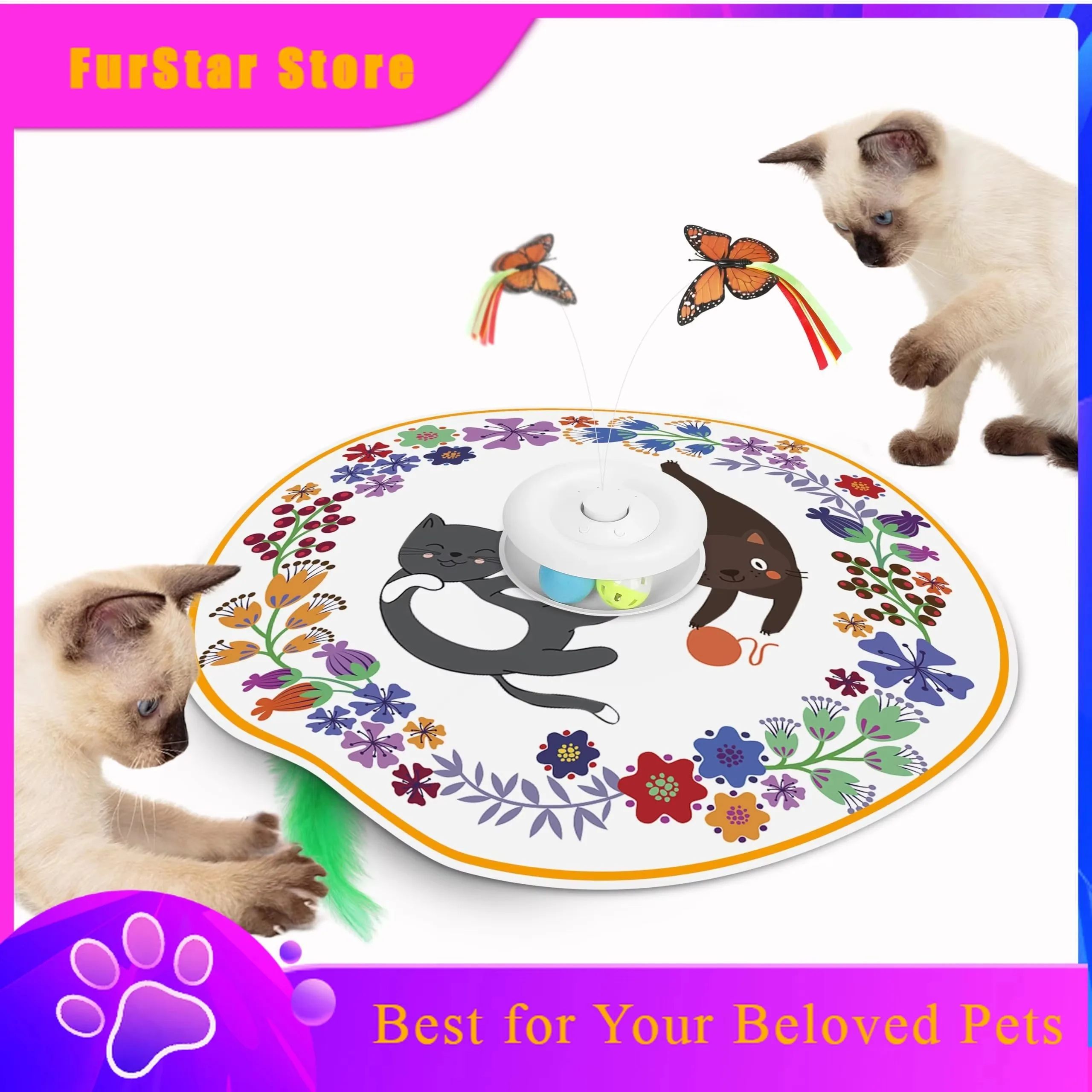 FurStarCat Toys Rechargeable, 4 In 1 Hide And Seek Kitten Wand Toy, Automatic InteractiveToy For, Fluttering Butterfly, Chasing