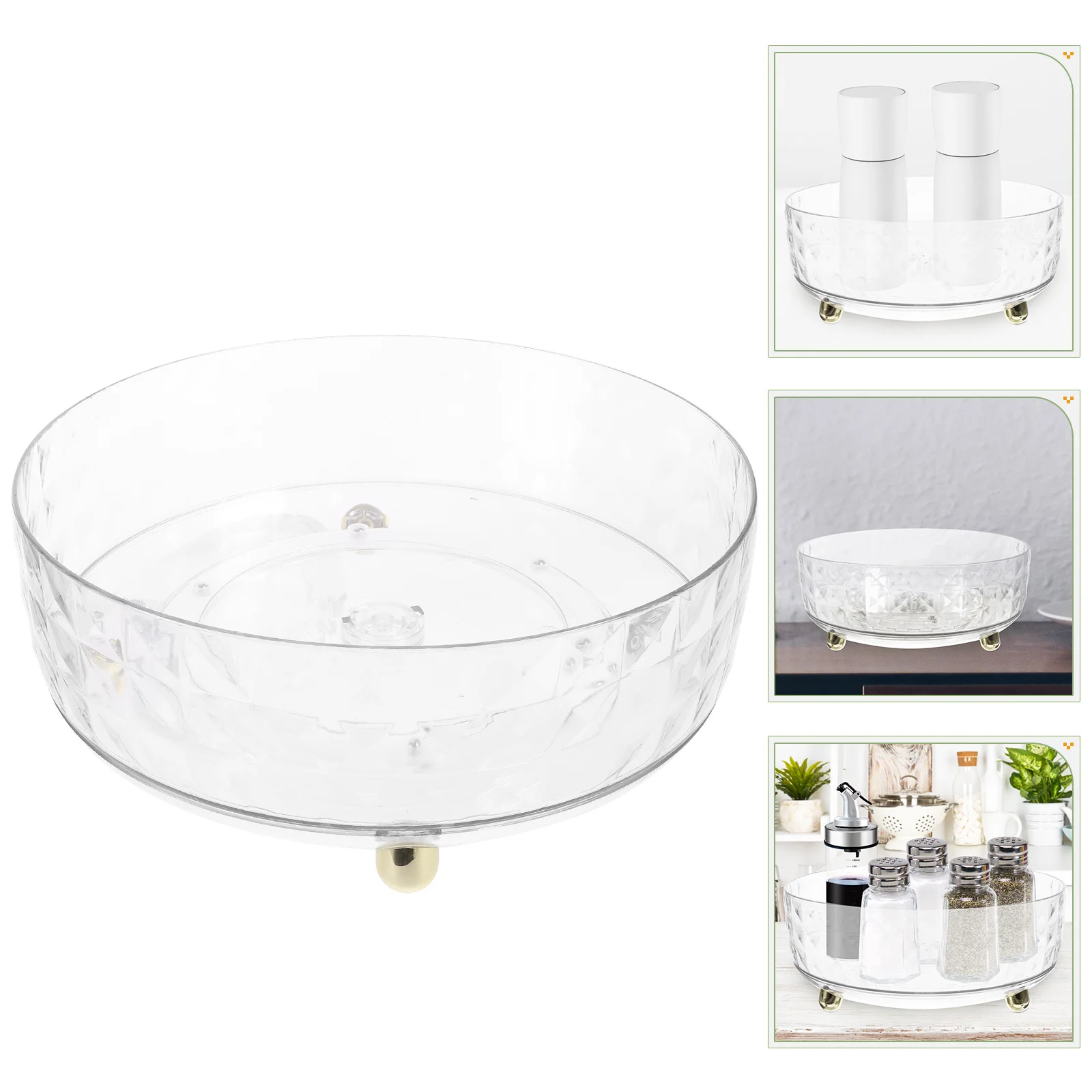 

Rotating Storage Tray Large Capacity Transparent Multi Functional Kitchen Bathroom Organizer For Makeup Perfume Spice