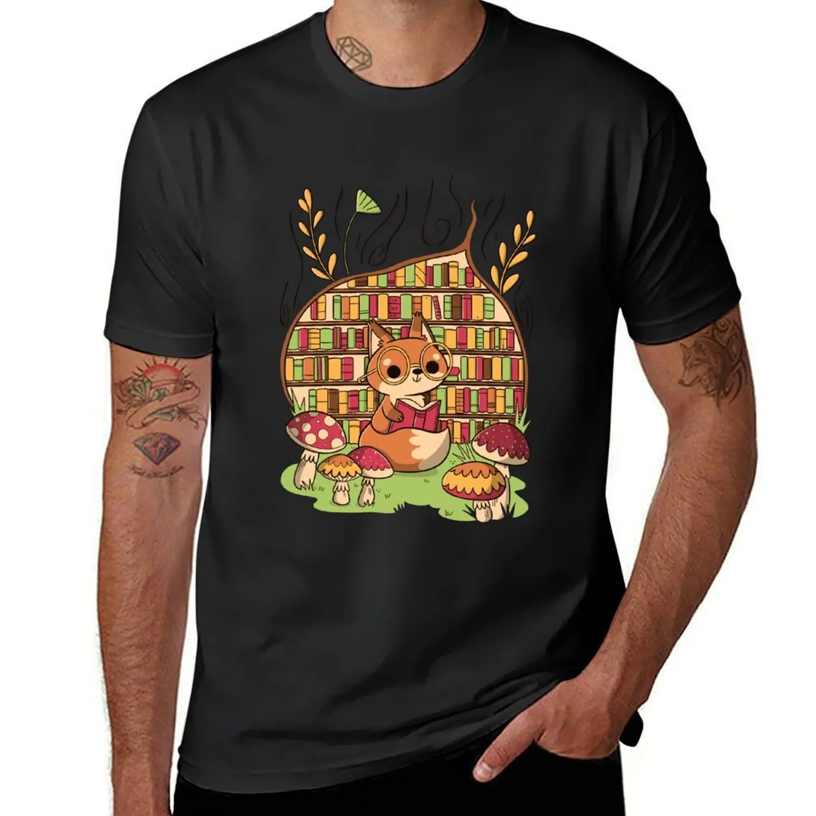 

Fox's Cozy Library T-Shirt Blouse cute tops customizeds oversized t shirt men