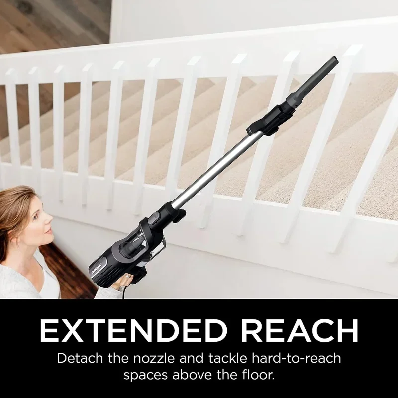 مكنسة QWShark HS152AMZ UltraLight Pet Plus ذات عصا سلكية، مع توجيه دوار، مصابيح أمامية LED، كوب غبار قابل للإزالة، يد دقيقة