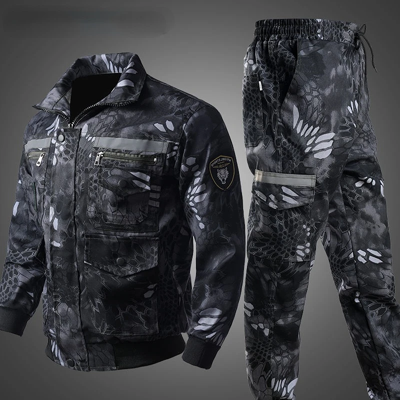 Spring Autumn Thickened Camouflage Suit Men Wear-resistant Dirt-resistant Labor Work Clothes Factory Workshop Tactics Tooling