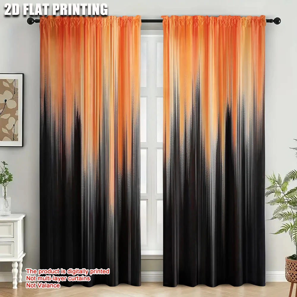 2pcs Orange Black Ombre Curtains Modern Gradient Stripe Window Drapes Abstract Decor Living Room Bedroom